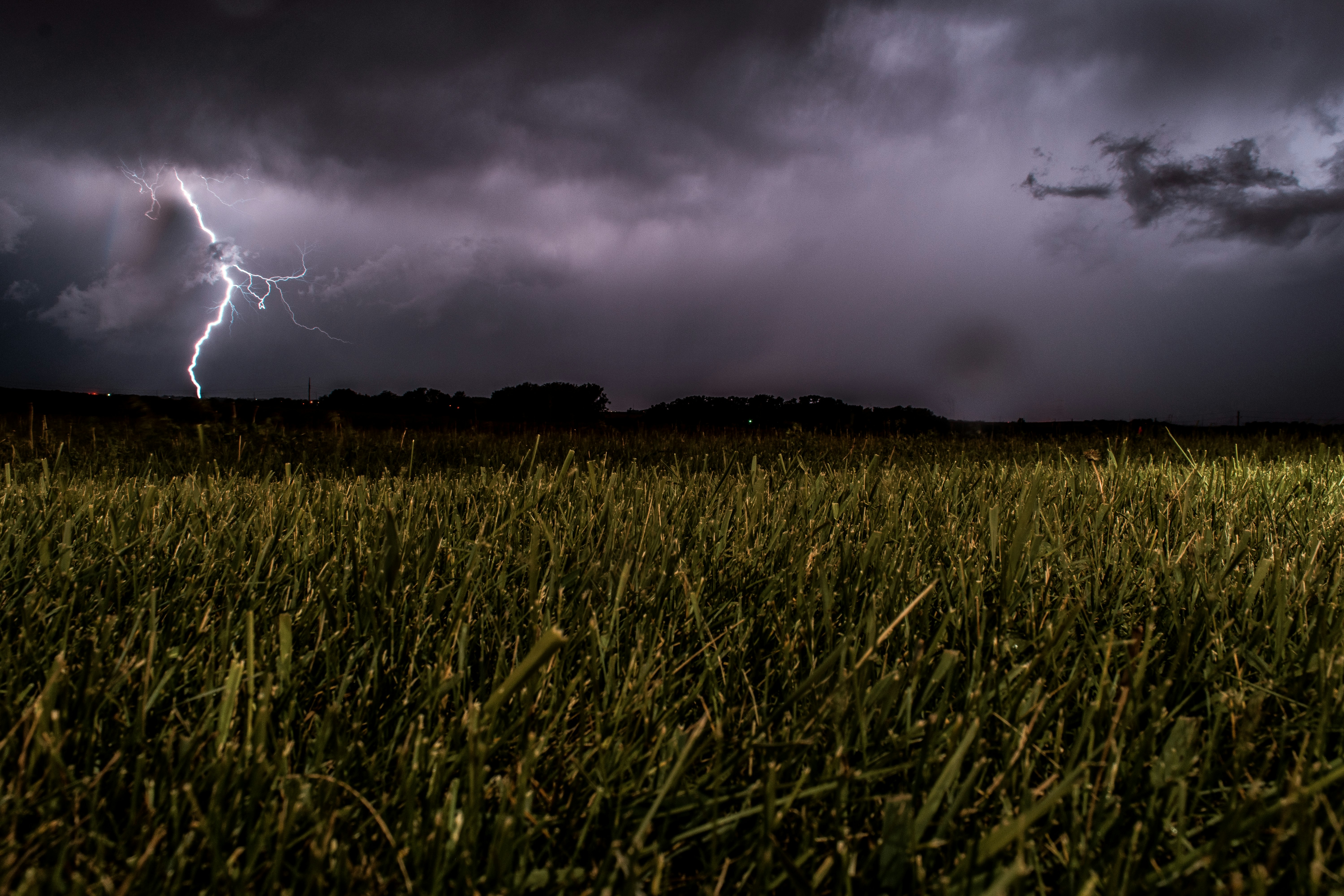 grass field under cloudy sky